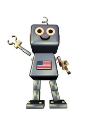 cute usa robot girl wave to someone
