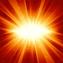 Red golden light burst with stars