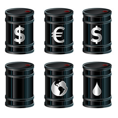 Oil barrels with currency and price indicators