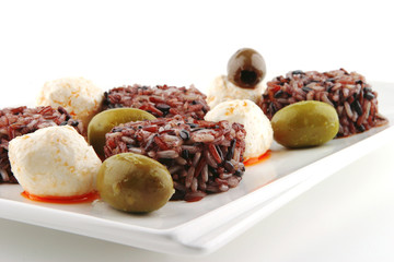 mozarella cheese and dark rice