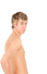 Naklejka premium Portrait of shirtless young man, studio shot