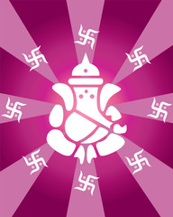 Lord Ganesha On Swastika Background