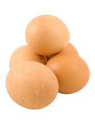 five chicken eggs isolated on white background