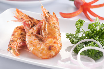 cooked prawn on dish