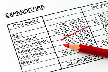 Zahlen einer Statistik mit Rotstift. Englisch.