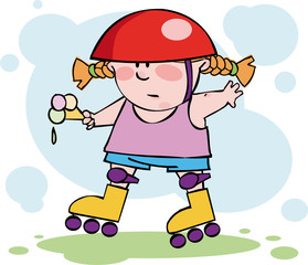 The funny girl with ice cream on rollers