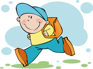 Funny boy runs in school