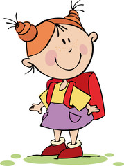 Funny girl with a school bag