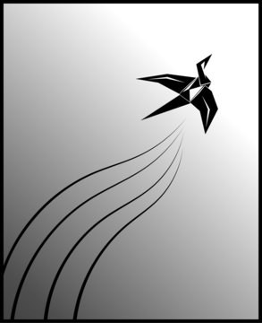 origami crane flying to the sky