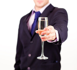 Businessman holding a champagne glass