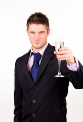 Businessman holding a champagne glass