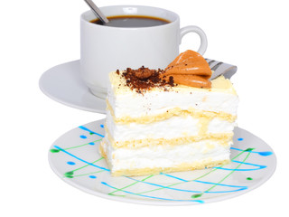 Sponge cakes with cup of coffee.Isolated