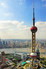 Naklejka premium Chiny Szanghaj perłowa wieża, Bund i Puxi