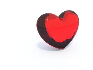 Red heart from glass isolated on white
