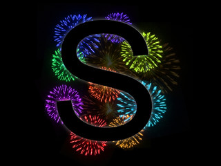 Fototapeta premium Lettre s alphabet avec feu d'artifice en arrière