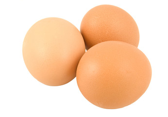 Fototapeta na wymiar trzy kurze jaja na białym tle