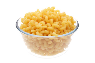 macaroni in vase on white background