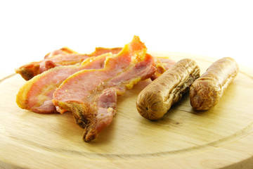 Cooked Breakfast Items on a Wooden Plate