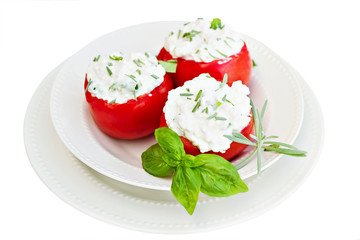 Herb Stuffed Tomatoes isolated with clipping path included.