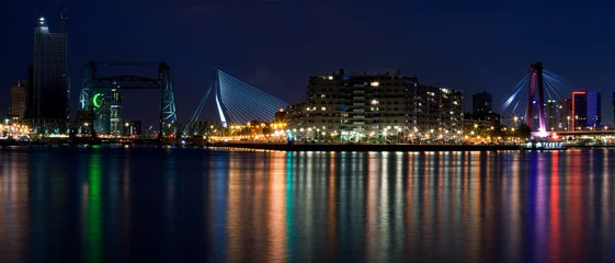 Deurstickers Three bridges of Rotterdam. Night © Peter Kirillov