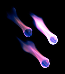 fireballs falling down, isolated on black