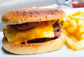 Cheese burger - American cheese burger with fresh salad