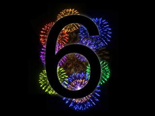 chiffre 6 alphabet avec feu d'artifice en arrière