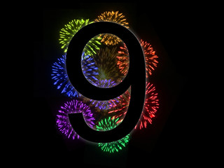chiffre 9 alphabet avec feu d'artifice en arrière