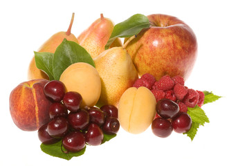 Mix of fresh fruits with leafs