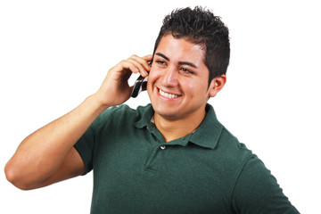 Happy Young Man Talking on Cellular