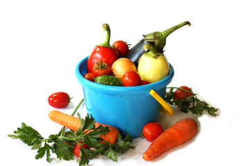 Vegetables in a plastic pail