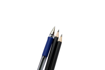 pen and pencil isolated on the white
