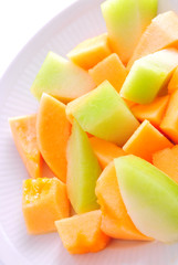 Juicy sliced melon on plate
