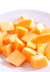Juicy sliced melon on plate