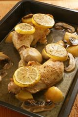 grilled chicken with organic potato, lemon and mushroom