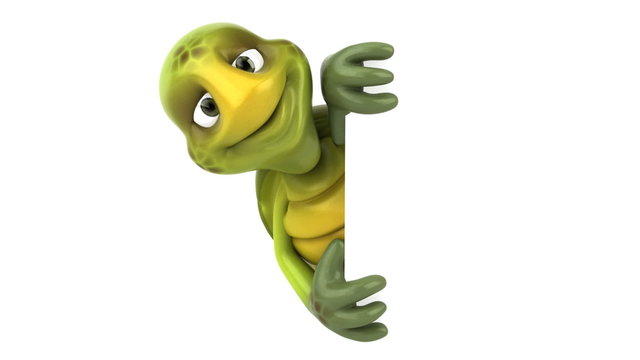 Tortue avec un panneau blanc