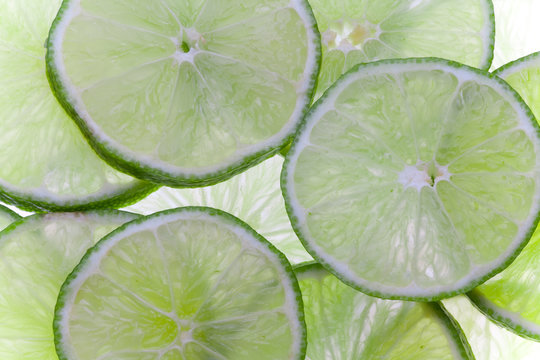 Backlit lime slices