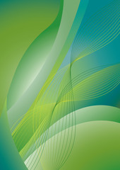 Abstract green and blue wavy background with flowing lines