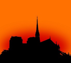 Obraz premium zachód słońca na Notre damme w Paryżu