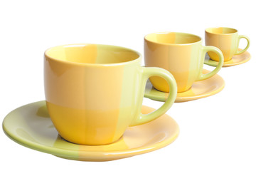 Three colour tea cups