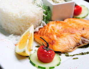 french cuisine dish with tomato and salmon