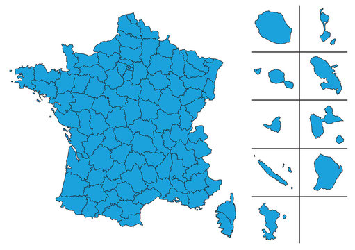 Carte de France vectoriel avec Départements et le DOM TOM