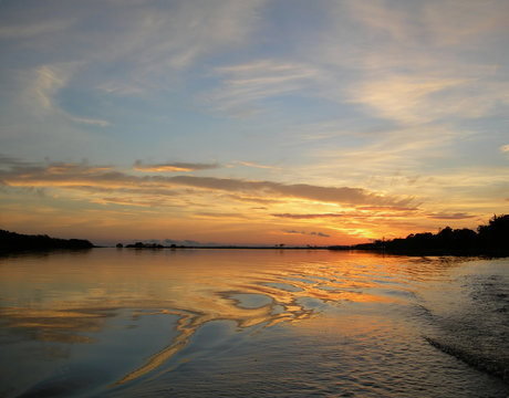 Sunset on Rio Negro in the Amazon River Brazil, South America