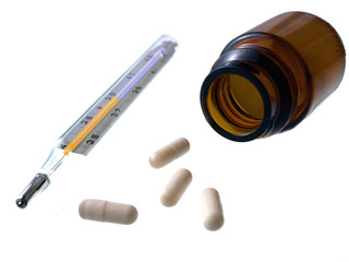 Pills and thermometer
