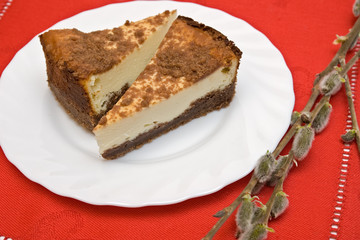 Two pieces of cheesecake