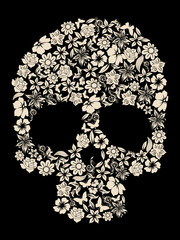 flowers ornated human skull vector