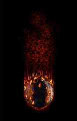 Football falling with fume and flames