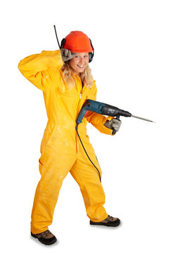 Arbeiterin mit Bohrmaschine