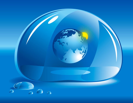 World in a drop of water. Concept of "take care of nature"