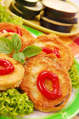 aubergine and zucchini slices fried in the batter